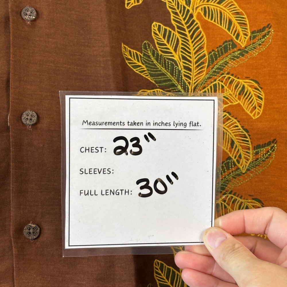 Tommy Bahama Men's Brown Embroidered Banana Leaf Shirt Linen Silk Sz Medium - Picture 4 of 8